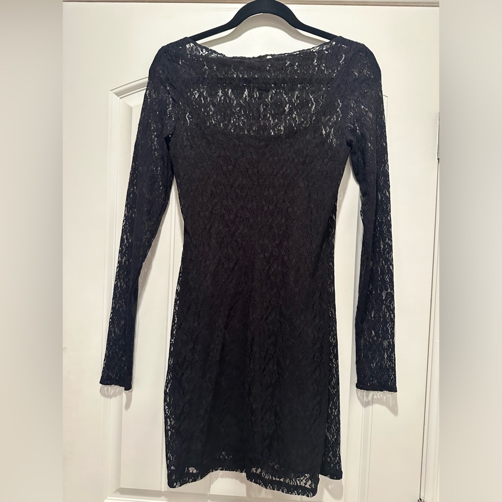 NWT Black long mesh sleeve Abercrombie & fitch size small mini dress